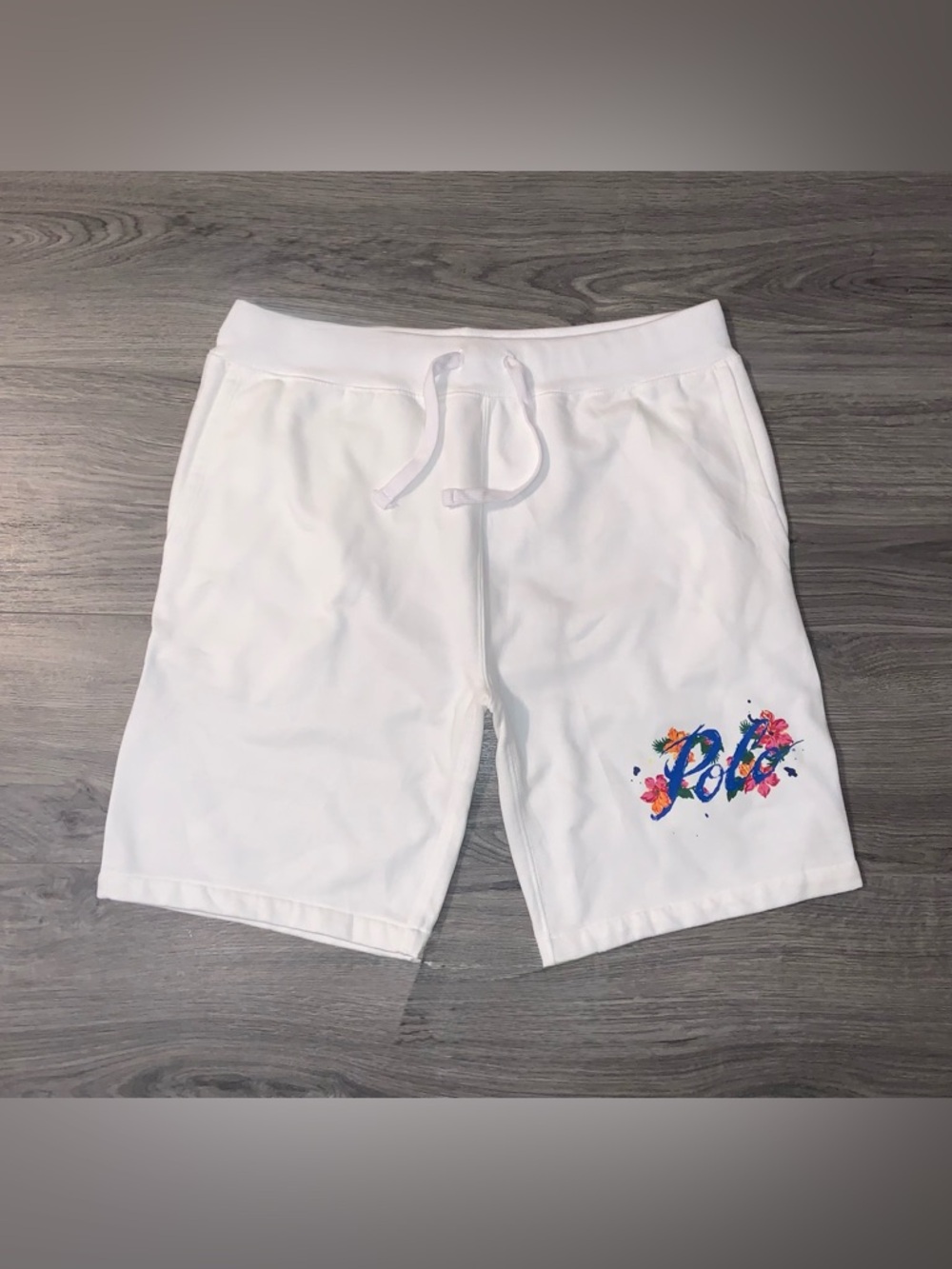 POLO RALPH LAUREN Men's Hawaiian Floral Logo Fleece Sweat Shorts White NWOT